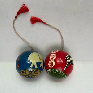 Paper Mache Ornaments, Zebra & Elephant, hand painted, set of TWO